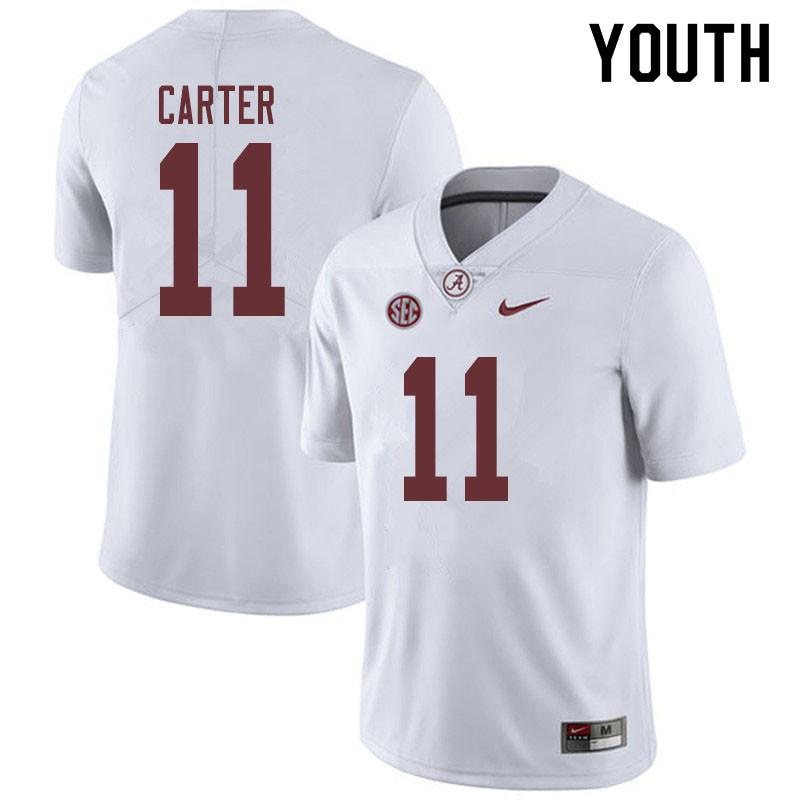 Alabama Crimson Tide Youth Scooby Carter #11 White NCAA Nike Authentic Stitched 2019 College Football Jersey RS16J15DV